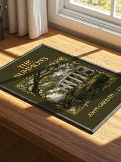 The Summons Classic Book Art Print by John Grisham – print on a sunlit desk