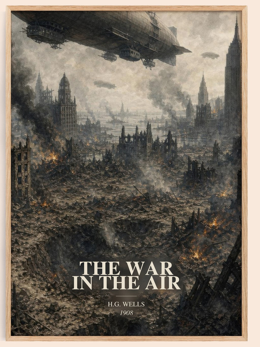 The War In The Air watercolour book poster by H.G. Wells – framed literary art print