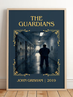 The Guardians Classic Book Art Print by John Grisham – framed print leaning on a wooden floor