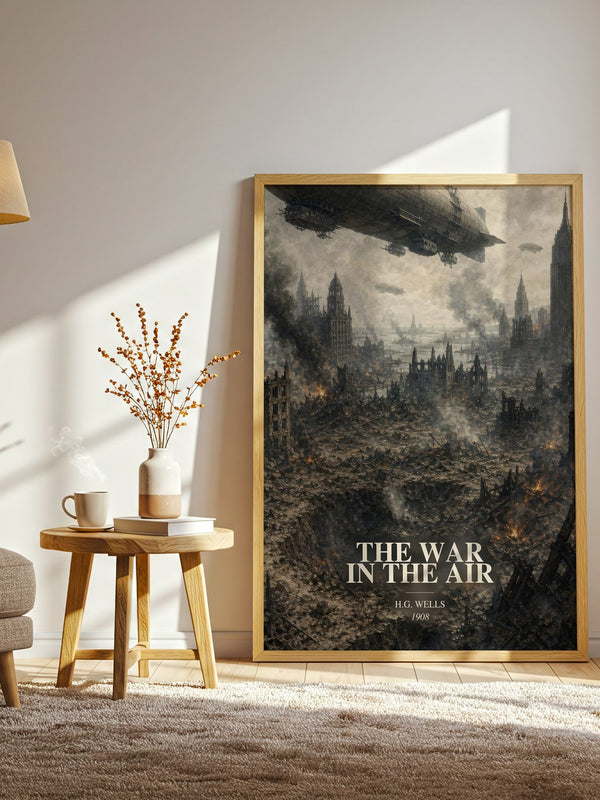 The War In The Air watercolour print in frame leaning in hallway – sci fi wall art
