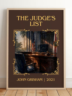 The Judge's List Classic Book Art Print by John Grisham – framed print leaning on a wooden floor