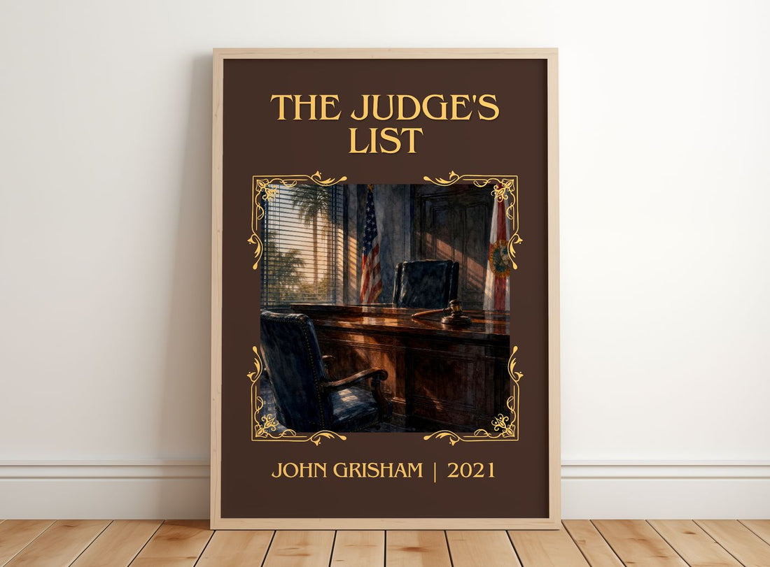The Judge's List Classic Book Art Print by John Grisham – framed print leaning on a wooden floor
