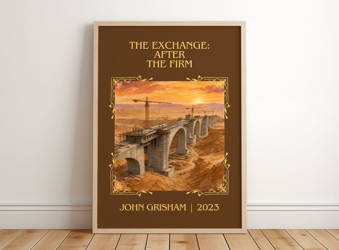 The Exchange: After The Firm Classic Book Art Print by John Grisham – framed print leaning on a wooden floor