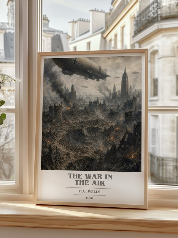 The War In The Air Book Cover Poster by H.G. Wells – framed print by a bright window