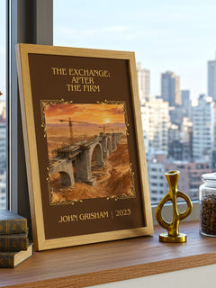 The Exchange: After The Firm Classic Book Art Print by John Grisham – framed print on a city-view windowsill