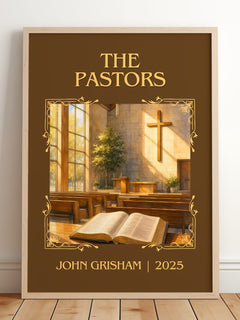 The Pastors Classic Book Art Print by John Grisham – framed print leaning on a wooden floor