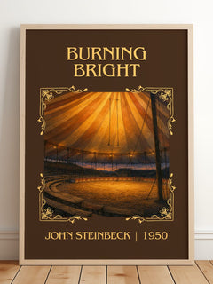Burning Bright Classic Book Art Print by John Steinbeck – framed print leaning on a wooden floor