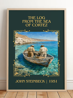 Log From The Sea Of Cortez Classic Book Art Print by John Steinbeck – framed print leaning on a wooden floor