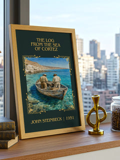 Log From The Sea Of Cortez Classic Book Art Print by John Steinbeck – framed print on a city-view windowsill