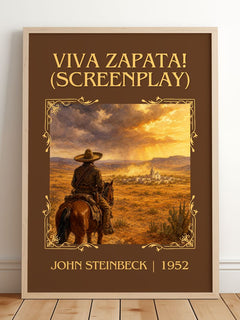 Viva Zapata! (Screenplay) Classic Book Art Print by John Steinbeck – framed print leaning on a wooden floor