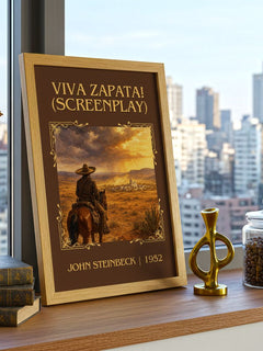 Viva Zapata! (Screenplay) Classic Book Art Print by John Steinbeck – framed print on a city-view windowsill