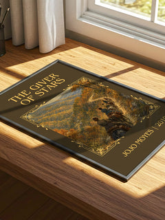 The Giver Of Stars Classic Book Art Print by Jojo Moyes – print on a sunlit desk