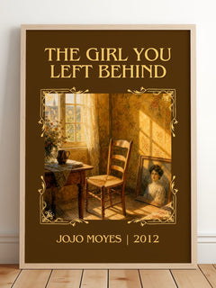 The Girl You Left Behind Classic Book Art Print by Jojo Moyes – framed print leaning on a wooden floor