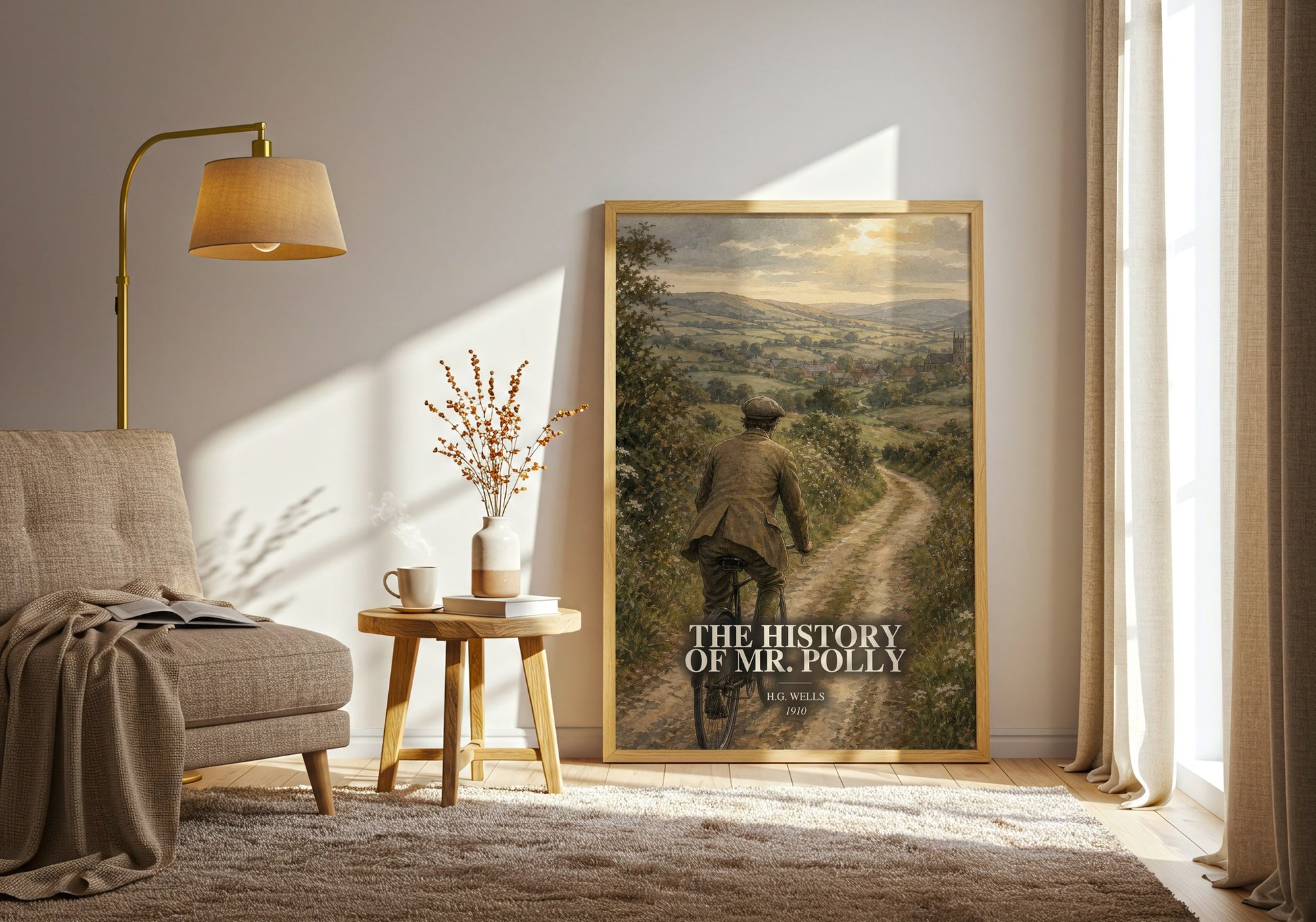 The History Of Mr. Polly watercolour print in frame leaning in hallway – classic literature wall art