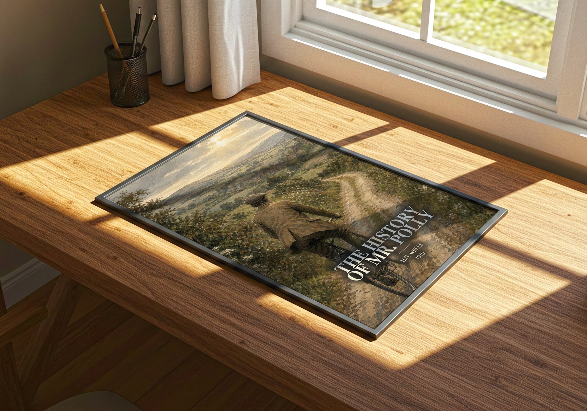 The History Of Mr. Polly watercolour book poster framed on wall – classic literature wall art