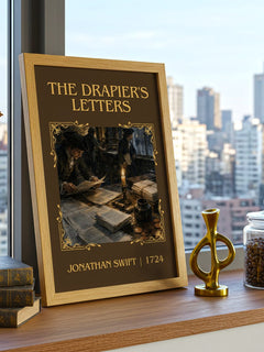 The Drapier's Letters Classic Book Art Print by Jonathan Swift – framed print on a city-view windowsill