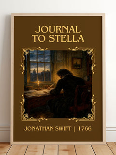 Journal To Stella Classic Book Art Print by Jonathan Swift – framed print leaning on a wooden floor