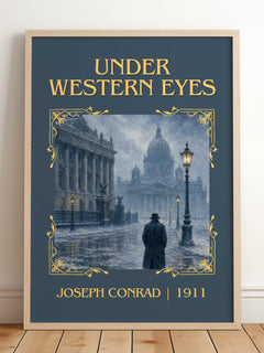 Under Western Eyes Classic Book Art Print by Joseph Conrad – framed print leaning on a wooden floor