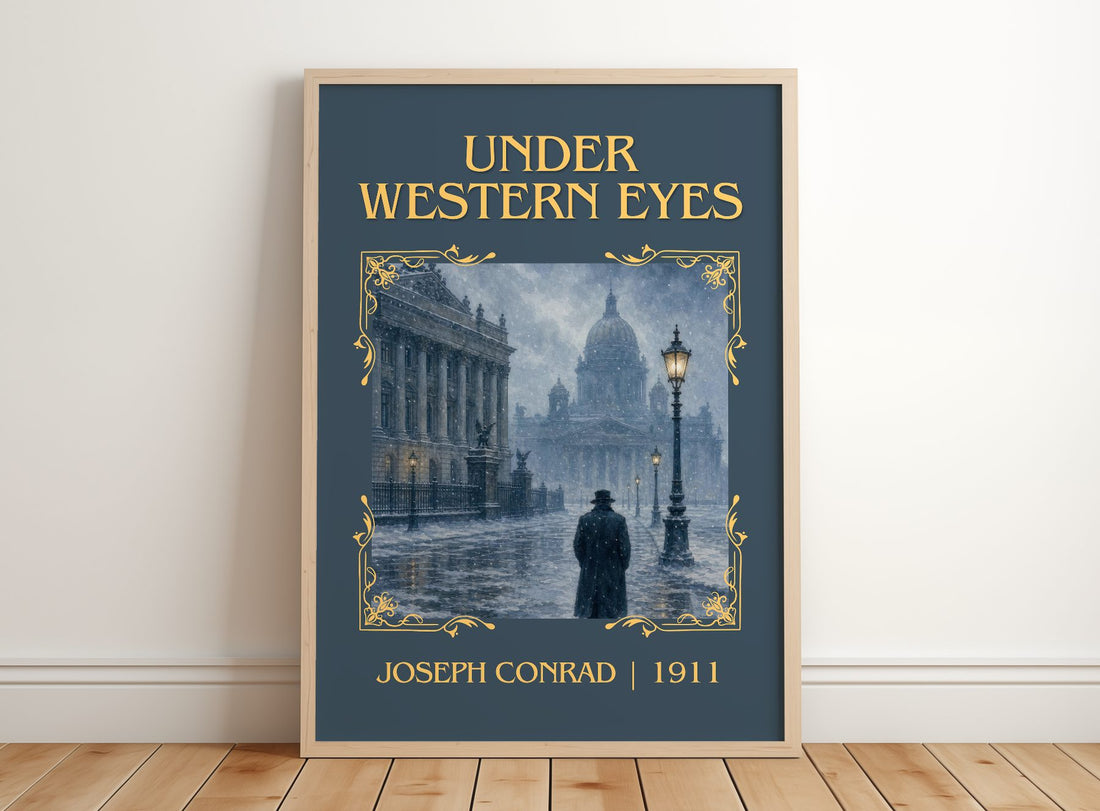 Under Western Eyes Classic Book Art Print by Joseph Conrad – framed print leaning on a wooden floor