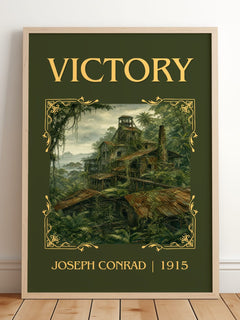 Victory Classic Book Art Print by Joseph Conrad – framed print leaning on a wooden floor