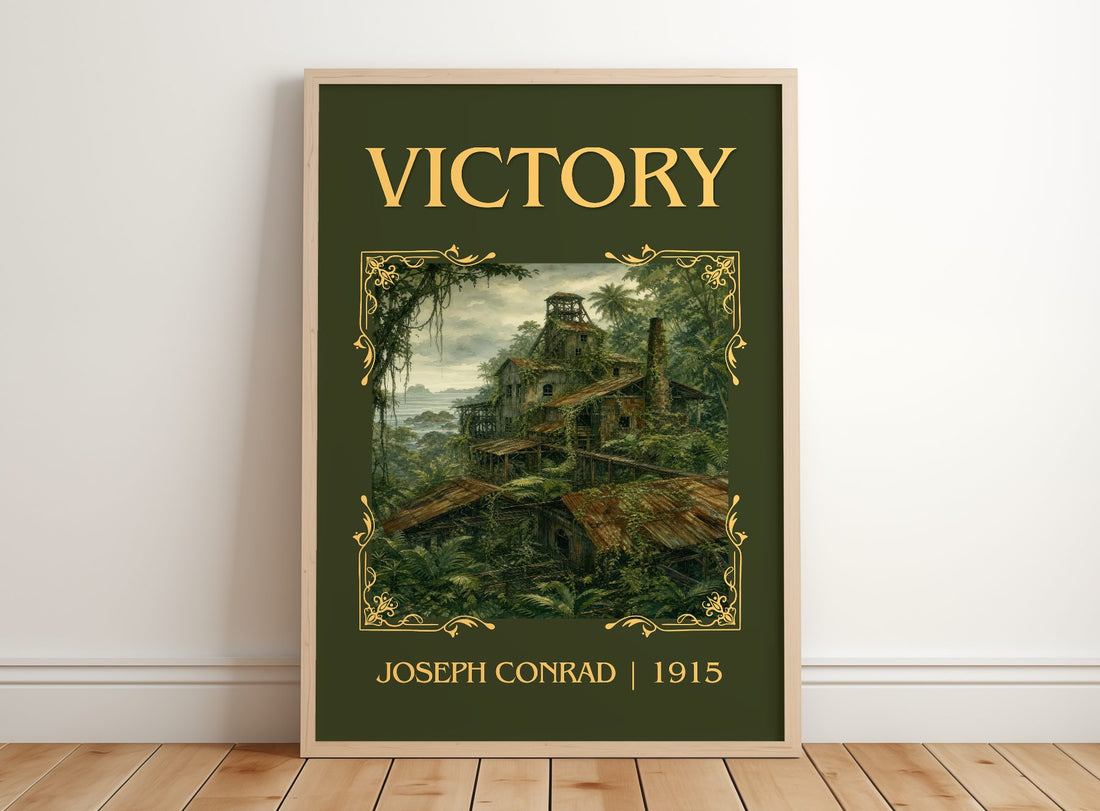 Victory Classic Book Art Print by Joseph Conrad – framed print leaning on a wooden floor