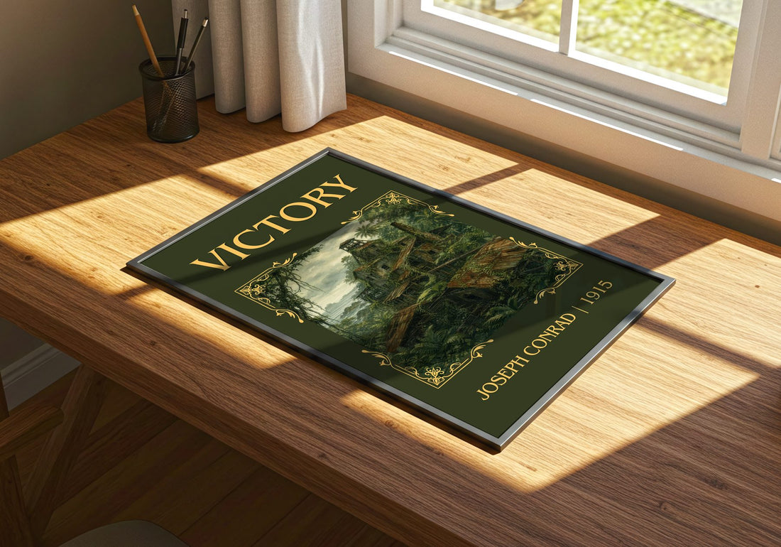 Victory Classic Book Art Print by Joseph Conrad – print on a sunlit desk
