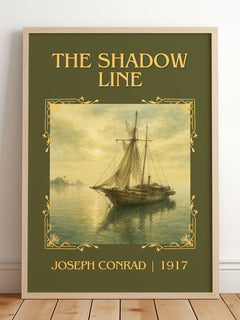 The Shadow Line Classic Book Art Print by Joseph Conrad – framed print leaning on a wooden floor