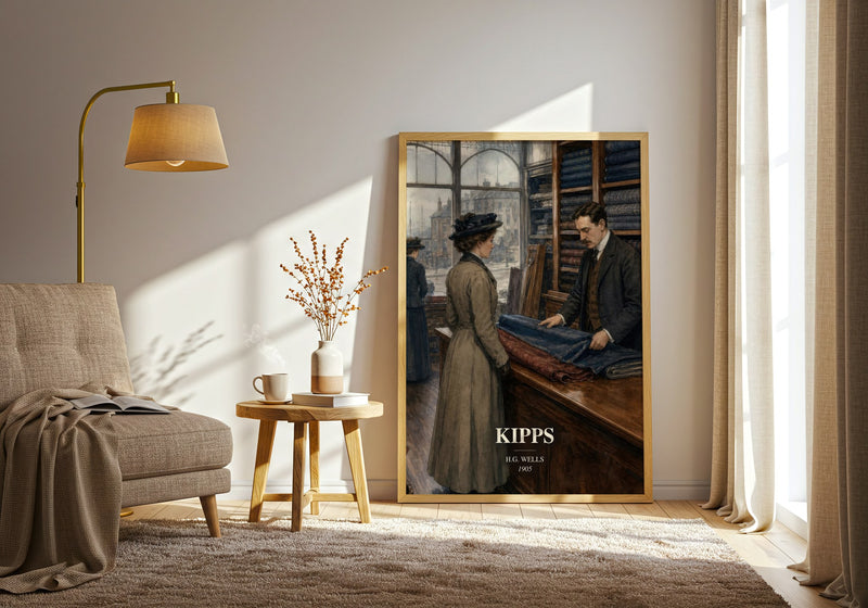 Kipps watercolour print in frame leaning in hallway – coming of age wall art