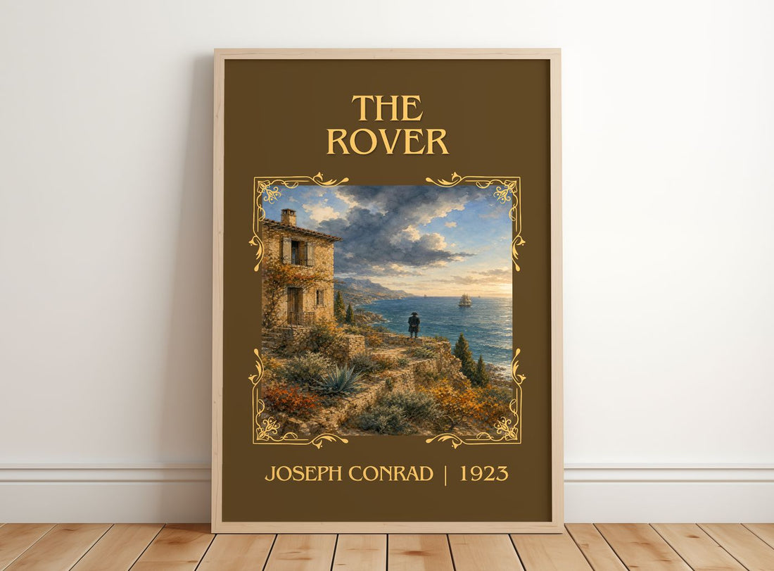 The Rover Classic Book Art Print by Joseph Conrad – framed print leaning on a wooden floor