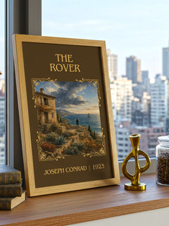 The Rover Classic Book Art Print by Joseph Conrad – framed print on a city-view windowsill