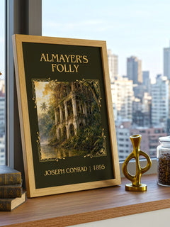Almayer's Folly Classic Book Art Print by Joseph Conrad – framed print on a city-view windowsill
