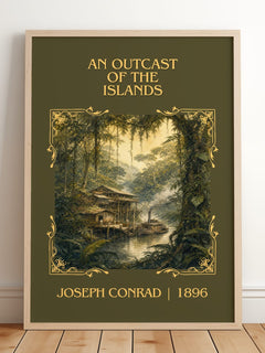 An Outcast Of The Islands Classic Book Art Print by Joseph Conrad – framed print leaning on a wooden floor