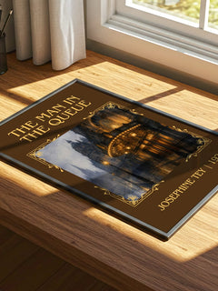 The Man In The Queue Classic Book Art Print by Josephine Tey – print on a sunlit desk