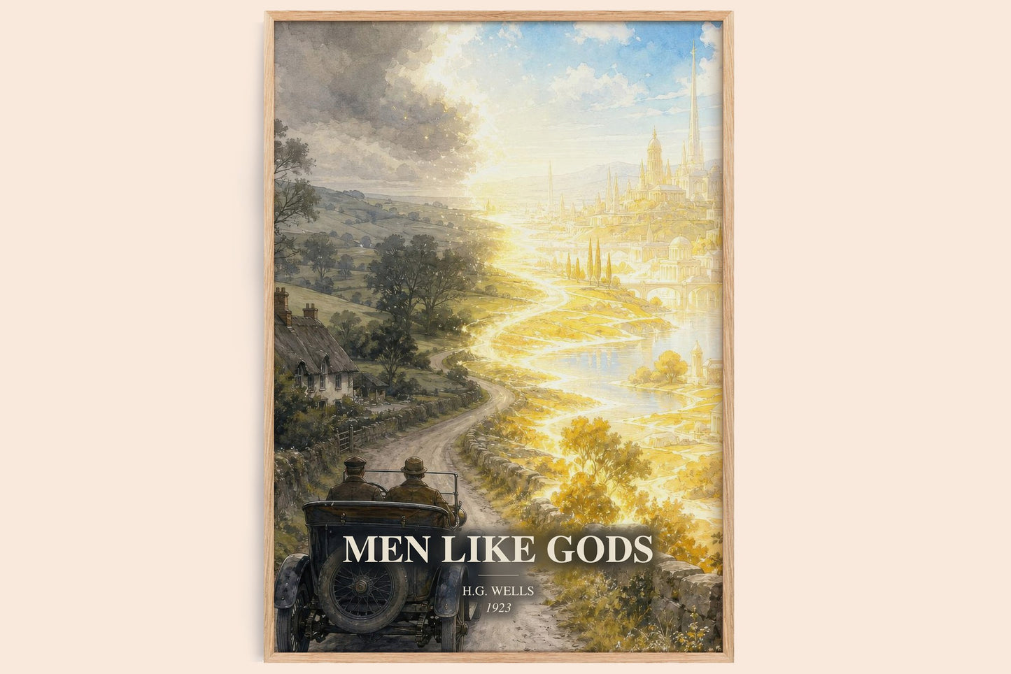 Men Like Gods watercolour book poster by H.G. Wells – framed literary art print