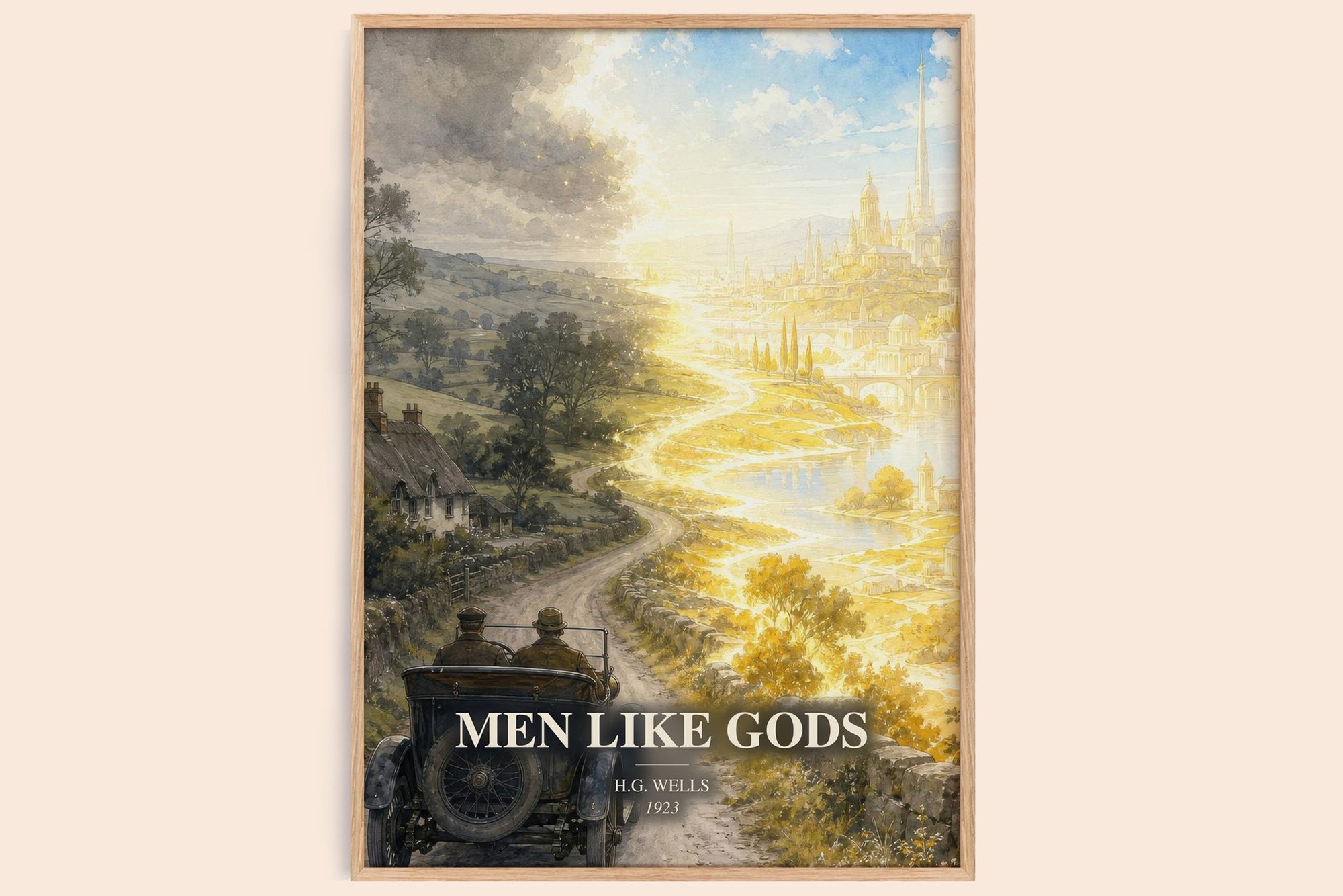 Men Like Gods watercolour book poster by H.G. Wells – framed literary art print