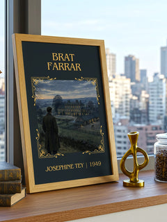 Brat Farrar Classic Book Art Print by Josephine Tey – framed print on a city-view windowsill