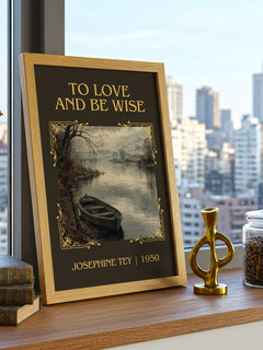 To Love And Be Wise Classic Book Art Print by Josephine Tey – framed print on a city-view windowsill