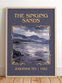 The Singing Sands Classic Book Art Print by Josephine Tey – framed print leaning on a wooden floor
