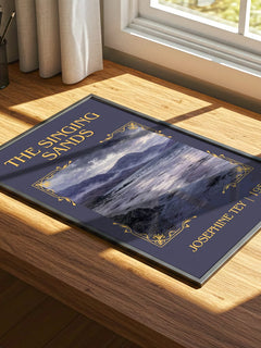 The Singing Sands Classic Book Art Print by Josephine Tey – print on a sunlit desk