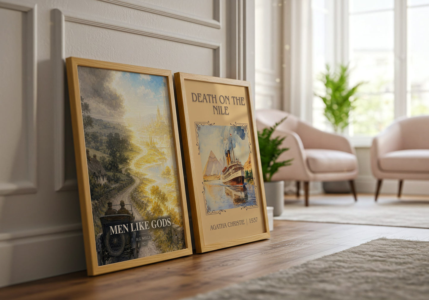 Men Like Gods watercolour print framed by window – literary home decor