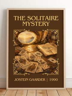 The Solitaire Mystery Classic Book Art Print by Jostein Gaarder – framed print leaning on a wooden floor