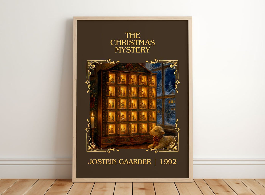 The Christmas Mystery Classic Book Art Print by Jostein Gaarder – framed print leaning on a wooden floor
