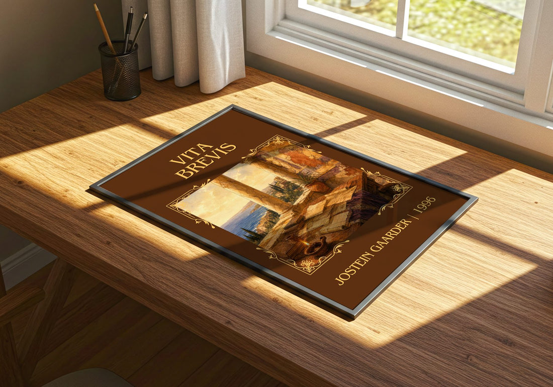 Vita Brevis Classic Book Art Print by Jostein Gaarder – print on a sunlit desk