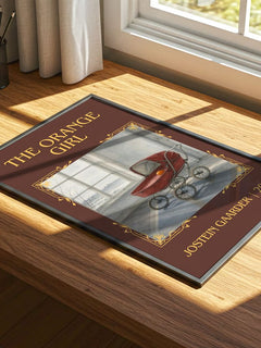 The Orange Girl Classic Book Art Print by Jostein Gaarder – print on a sunlit desk
