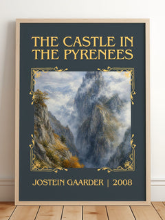 The Castle In The Pyrenees Classic Book Art Print by Jostein Gaarder – framed print leaning on a wooden floor
