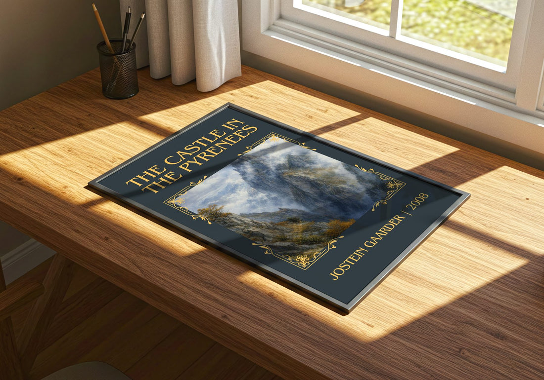 The Castle In The Pyrenees Classic Book Art Print by Jostein Gaarder – print on a sunlit desk