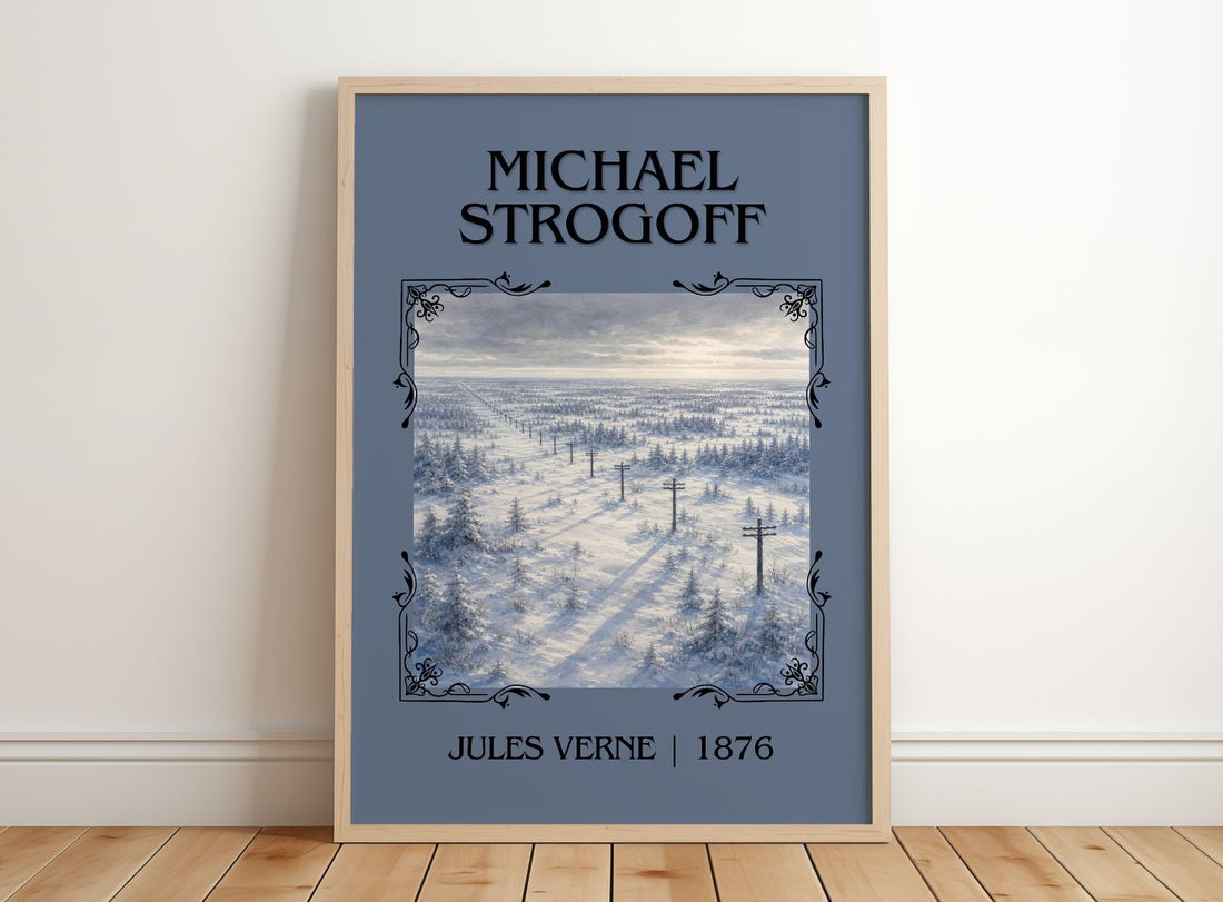 Michael Strogoff Classic Book Art Print by Jules Verne – framed print leaning on a wooden floor