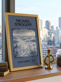 Michael Strogoff Classic Book Art Print by Jules Verne – framed print on a city-view windowsill