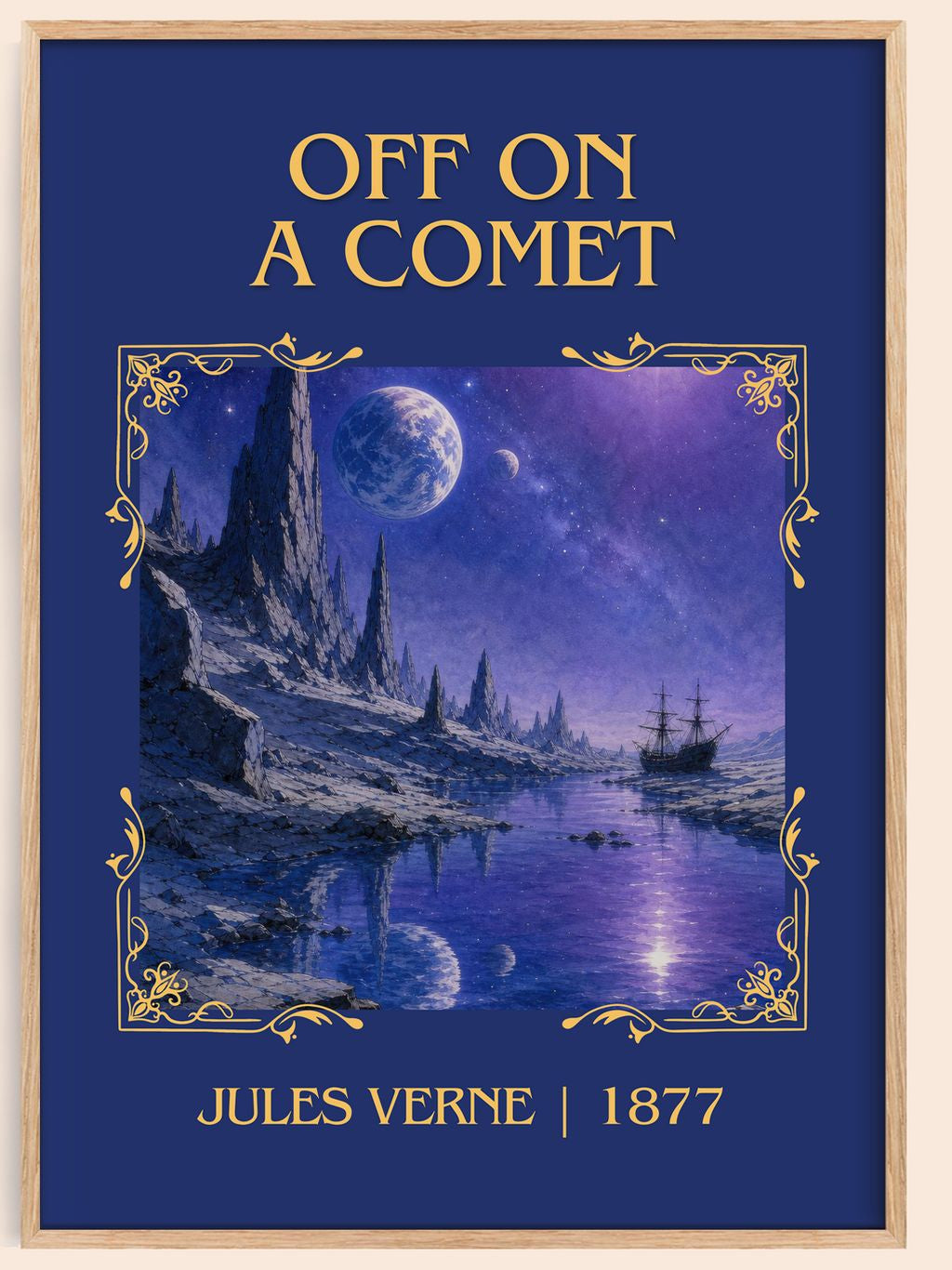 Off On A Comet Classic Book Art Print by Jules Verne – book poster