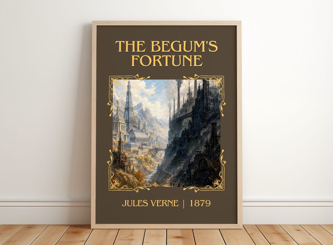 The Begum's Fortune Classic Book Art Print by Jules Verne – framed print leaning on a wooden floor